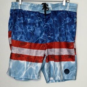 Surf Mentality Boardshorts Swim Trunks Lined Size XL Red White & Blue.